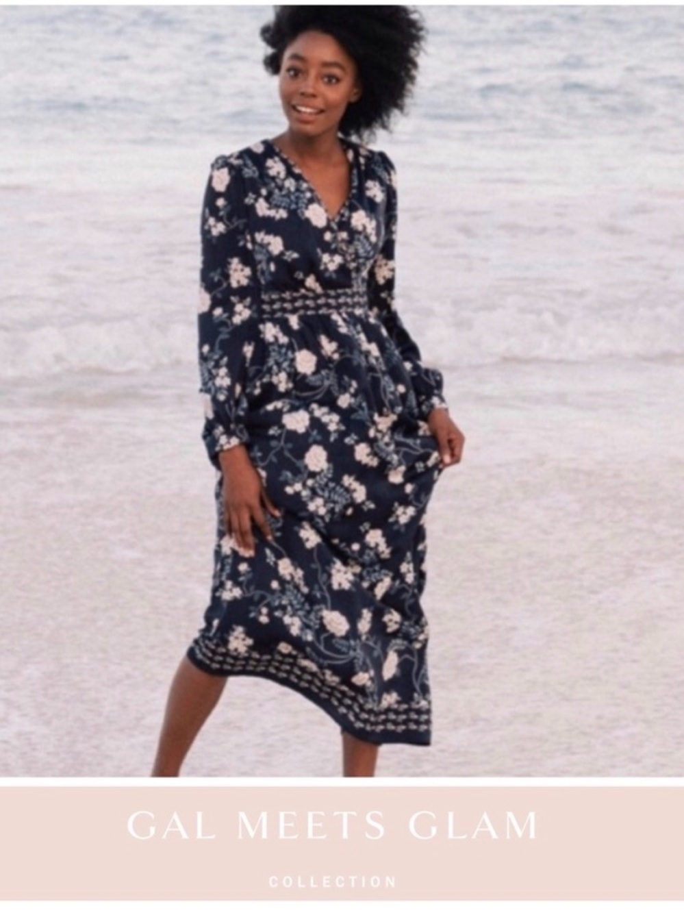 Gal Meets Glam Navy & Cream Floral V‑Neck Midi Dress